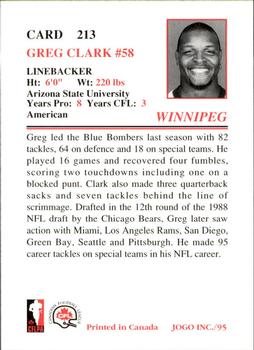 1995 JOGO #213 Greg Clark Back