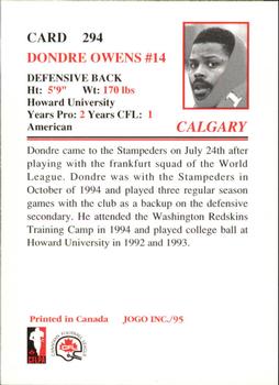1995 JOGO #294 Dondre Owens Back