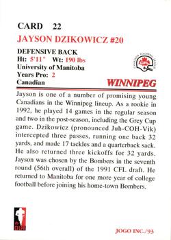 1993 JOGO #22 Jayson Dzikowicz Back