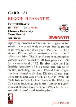 1993 JOGO #31 Reggie Pleasant Back