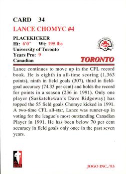 1993 JOGO #34 Lance Chomyc Back