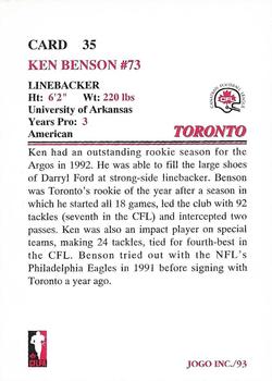 1993 JOGO #35 Ken Benson Back