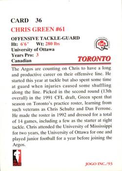 1993 JOGO #36 Chris Green Back