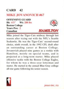 1993 JOGO #42 Mike Jovanovich Back