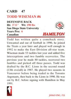 1993 JOGO #47 Todd Wiseman Back
