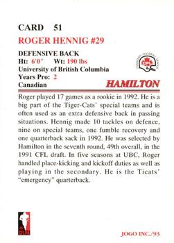 1993 JOGO #51 Roger Hennig Back