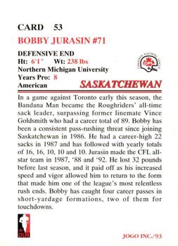1993 JOGO #53 Bobby Jurasin Back