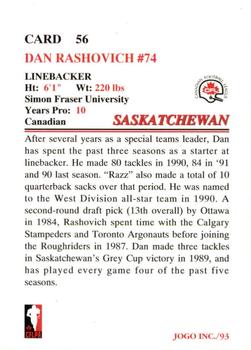 1993 JOGO #56 Dan Rashovich Back