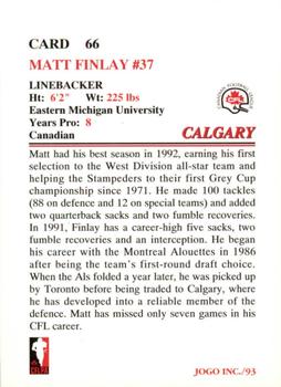 1993 JOGO #66 Matt Finlay Back