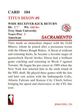 1993 JOGO #104 Titus Dixon Back