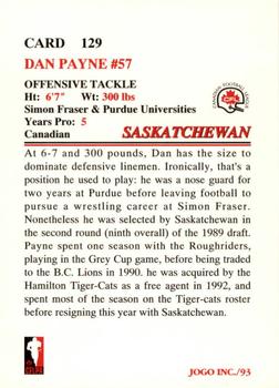 1993 JOGO #129 Dan Payne Back
