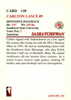1993 JOGO #130 Carlton Lance Back