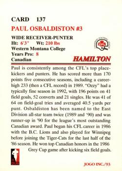 1993 JOGO #137 Paul Osbaldiston Back