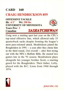 1993 JOGO #160 Craig Hendrickson Back