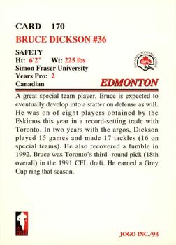 1993 JOGO #170 Bruce Dickson Back
