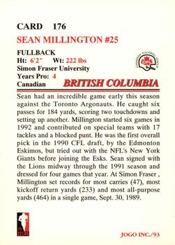 1993 JOGO #176 Sean Millington Back