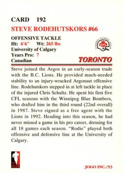 1993 JOGO #192 Steve Rodehutskors Back
