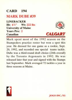 1993 JOGO #194 Marc Dube Back