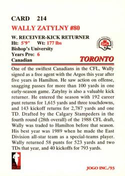 1993 JOGO #214 Wally Zatylny Back