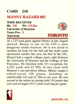 1993 JOGO #218 Manny Hazard Back