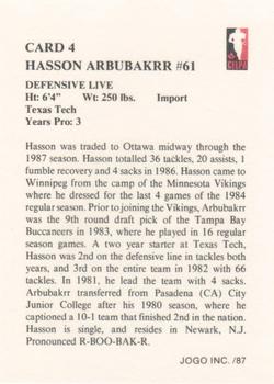 1987 JOGO #4 Hasson Arbubakrr Back