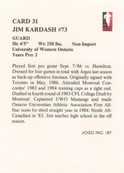 1987 JOGO #31 Jim Kardash Back