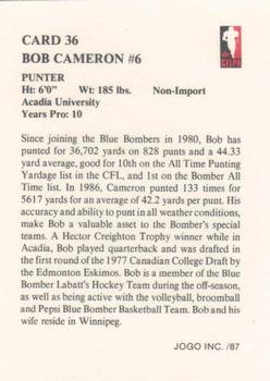 1987 JOGO #36 Bob Cameron Back