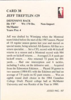 1987 JOGO #38 Jeff Treftlin Back