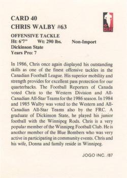 1987 JOGO #40 Chris Walby Back