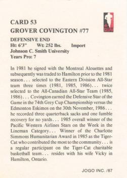 1987 JOGO #53 Grover Covington Back