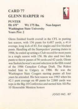 1987 JOGO #77 Glenn Harper Back