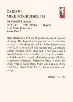 1987 JOGO #94 Mike McGruder Back