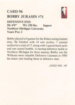 1987 JOGO #96 Bobby Jurasin Back