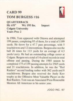 1987 JOGO #99 Tom Burgess Back