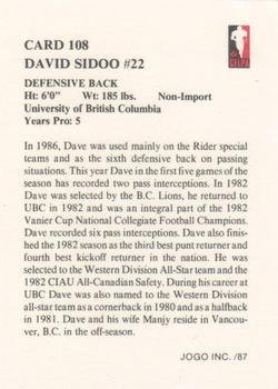 1987 JOGO #108 David Sidoo Back