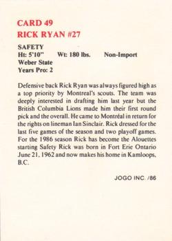 1986 JOGO #49 Rick Ryan Back
