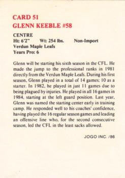 1986 JOGO #51 Glenn Keeble Back