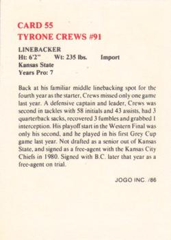1986 JOGO #55 Tyrone Crews Back