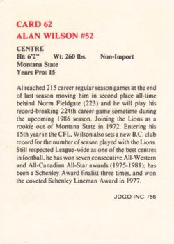 1986 JOGO #62 Al Wilson Back