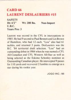 1986 JOGO #66 Laurent DesLauriers Back
