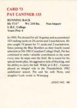 1986 JOGO #73 Pat Cantner Back