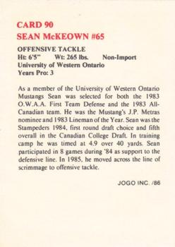 1986 JOGO #90 Sean McKeown Back