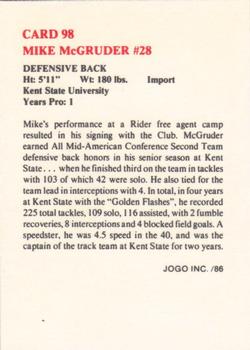 1986 JOGO #98 Mike McGruder Back
