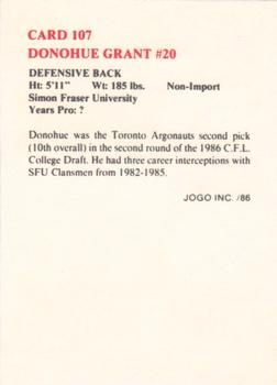 1986 JOGO #107 Donnohue Grant Back