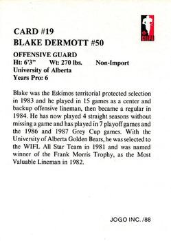1988 JOGO #19 Blake Dermott Back