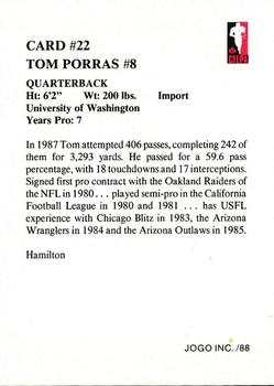 1988 JOGO #22 Tom Porras Back