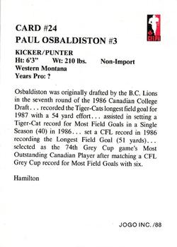 1988 JOGO #24 Paul Osbaldiston Back