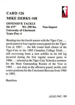 1988 JOGO #26 Mike Derks Back