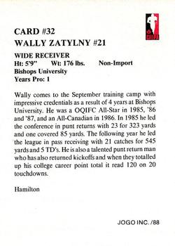 1988 JOGO #32 Wally Zatylny Back