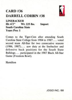 1988 JOGO #36 Darrell Corbin Back
